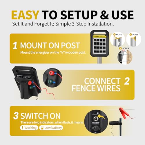 S16 12 Miles Solar Fence Charger, 0.18J Output, up to 8.1KV Electric Fence Charger, Rechargeable Solar Panel Solar Electric Fence Charger for Livestock, Farm Security & Garden Protection
