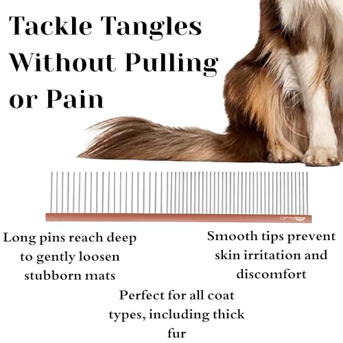 Kenchii Premium Satin Rose Gold Dog Grooming Comb, Small | Polished rounded scratch-resistant teeth, detangles coats and removes mats, finishing and fluffing - size: Small