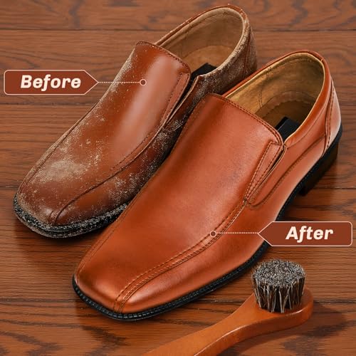 4 Pcs Horsehair Shine Shoes Brush Kit Polish Dauber Applicators Cleaning Leather Shoes Boots Care Brushes Suede Cleaner Brush with Microfiber Shoe Cloth(Brown Handle A) - style: Brown Handle A