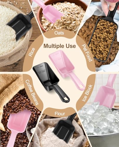2-Pack Dog Food Scoop 1 Cup, Plastic Pet Food Measuring Scoop With Measuring Lines (1/2 & 1 Cup Markings) for Dogs, Cats, Fish, Bird（Black and Pink) - color: Black and Pink