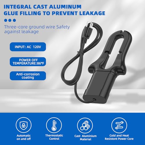 500W All Aluminum Cast Submersible De-Icer, Winter Snow/Ice Melter & Livestock Drinking Water Heater, Suitable for Poultry/Birds/Wildlife, 3M Long Cable for Outdoor Use