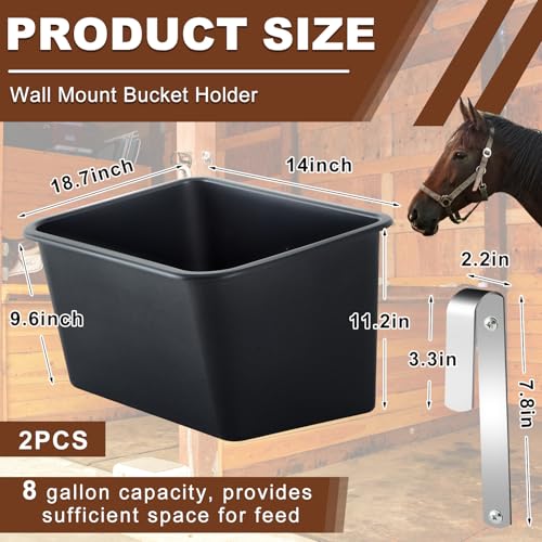 Dansydaisy 2 Pcs Horse Feed Bucket 8 Gallons Large Feed Tub with Hanging Arms Hook Over Feeder Plastic Universal Mountable Livestock Water Tub Bucket Fence Trough