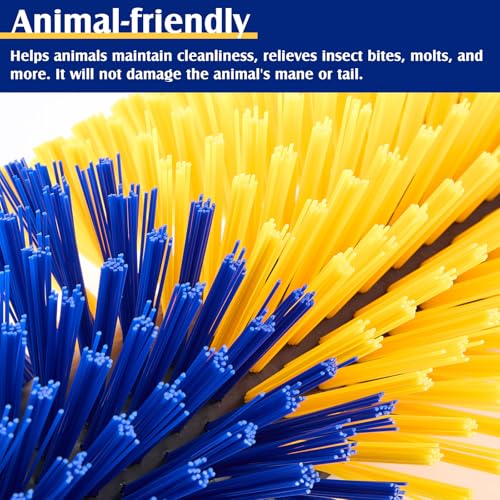 3 Pack Livestock Scratching Brush, Yellow and Blue | Animal Scratcher, Itch Relief Grooming, Horse Goat Cow Scratcher, Fence Post Mounting, Durable Bristles, Farm Livestock Care - color: Yellow and Blue