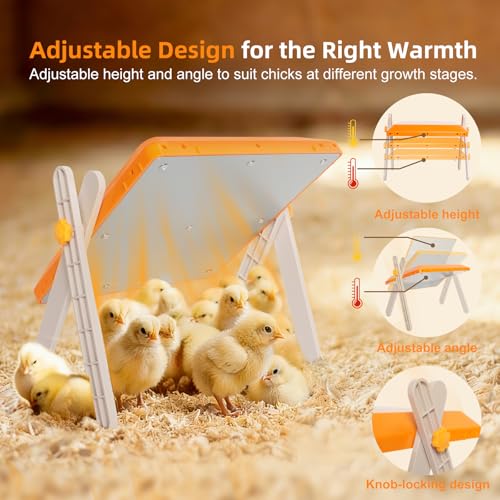 Chicken Coop Heater, Briidea 80W Chicken Heater with 110–130℉ Constant Heat, Energy-Efficient, Adjustable Height & Angle, 10 PET Cleaning Film, Mother-Hen-Like Comfort, 10" x 10" for 15 Small Poultry - color: Cross support
