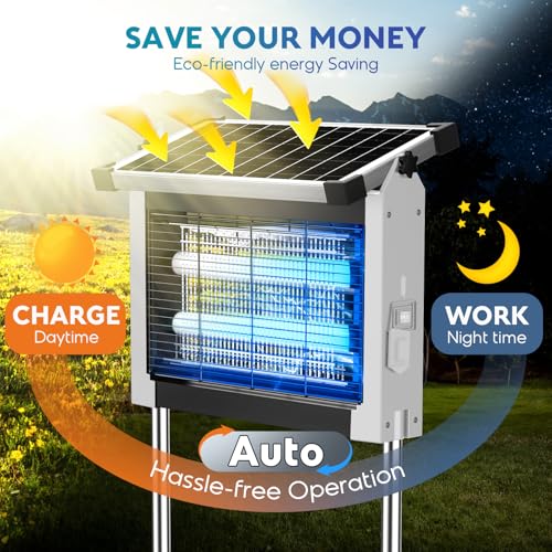 PhatroyYee Solar Bug Zapper, 4500V Mosquito Zapper Killer Trap Rechargeable | Solar Power & USB-C Dual Charge Options, 4000mAh Rechargeable, IPX5 Waterproof, Auto Mode, 1/2 Acre, Backyard Garden Friendly - color: White