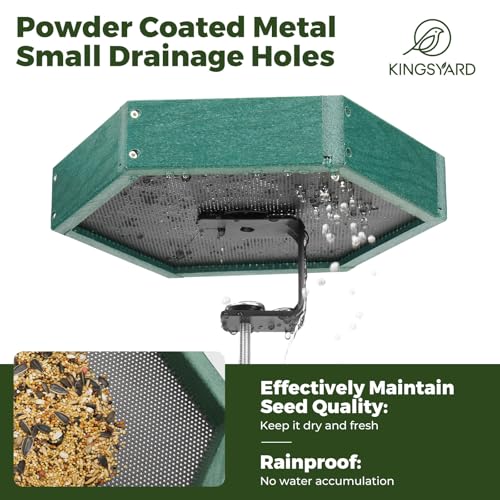 Kingsyard Clamp-On Deck Bird Feeder for Balcony Railings, No Drill | Recycled Poly Lumber, Weather Resistant, Mesh Tray for Airflow & Drainage, Fits Railings up to 2.2 in - color: Green