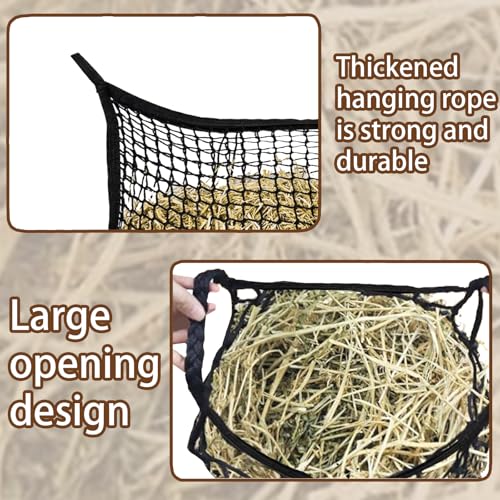 2 Pack Slow Feed Hay Nets for Horses, Goats and Cattle | Durable nylon slow-feeding bags hold forage for horses, goats, and cattle in stalls, paddocks, trailers, and stables.