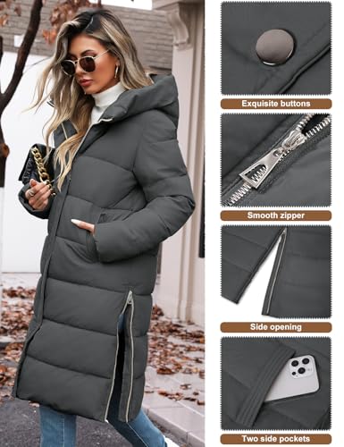 Winter Coats for Women-Puffer Jacket Hooded Warm Winter Long Coat Thickened Down Alternative Jacket Outwear - color: Dark Gray, size: X-Large