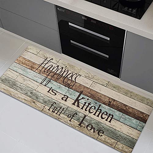FRESHMINT Farmhouse Kitchen Mats Sets 2 Piece Cushioned Comfort Mat for Home & Office Ergonomically Engineered Memory Foam Kitchen Rug Waterproof Non-Skid, 30" by 17" + 47" by 17",Happiness - color: Happiness