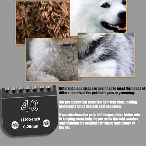 3 Pack 40# Detachable Dog Grooming Steel Blades,Compatible with Andis,Oster A5,Wahl KM-10 Series,Cut Length 1/100" 0.25MM （Black） - size: 40-0.25mm 3 Pack