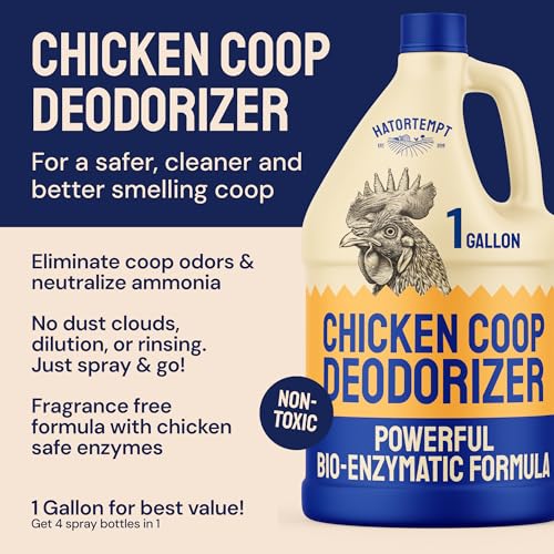 Hatortempt Chicken Coop Deodorizer, Odor Eliminator Cleaner Spray, 1 Gallon | USA Made Coop Refresher For Chickens - Ammonia Chicken Coop Cleaner for Roosting Bars & Feeders - Unscented Coop Accessories - size: 128 Fl Oz (Pack of 1)