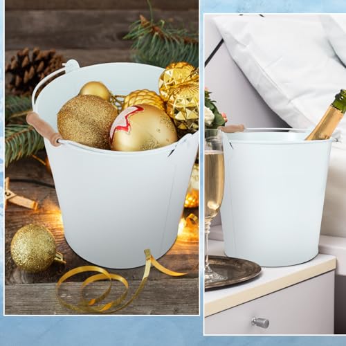 Didaey 12 Pcs 9 Quart Large Galvanized Metal Buckets with Handle Inch Heavy Duty Stainless Steel Pails Round Pail for Party Wedding, Crafts, Utensils, Table Centerpieces (White) - color: White