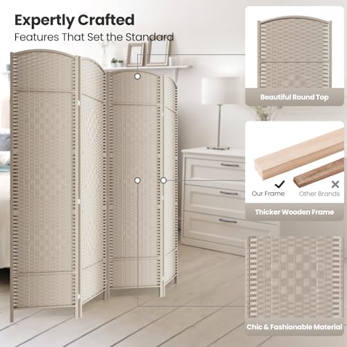 4 Panel Folding Room Divider,Woven Privacy Screen,Beige | Solid wood frame, handcrafted diamond pattern, 6FT tall, extends to 63 inches wide, no assembly required - color: Beige, size: 4-Panel