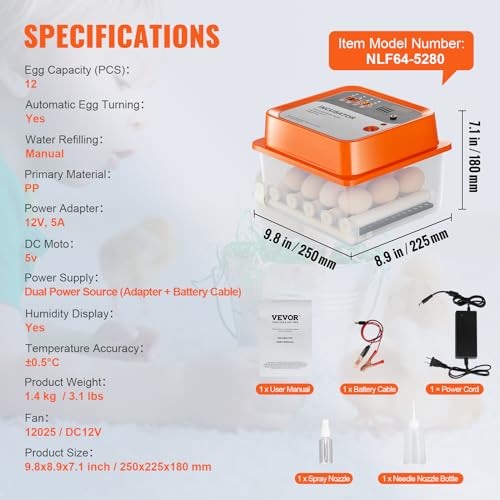 VEVOR 360° Automatic Egg Turner Egg Incubator (12 Egg)