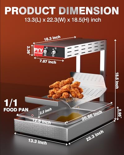 PYY French Fry Warmer - Commercial Food Heat Lamp Chip Warmer, Adjustable Height 15.4"-18.5" Food Warmer Temp 86°F-156°F Countertop Freestanding Food Truck Restaurant Buffet - size: 6.5L