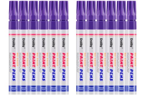 Purple Paint Markers, 12 Pack Oil-Based Waterproof Quick Dry Permanent Paint Pen Set for Rocks Painting, Wood, Fabric, Plastic, Canvas, Glass, Mugs, Metal, Tire, Stone, DIY Craft - color: Purple