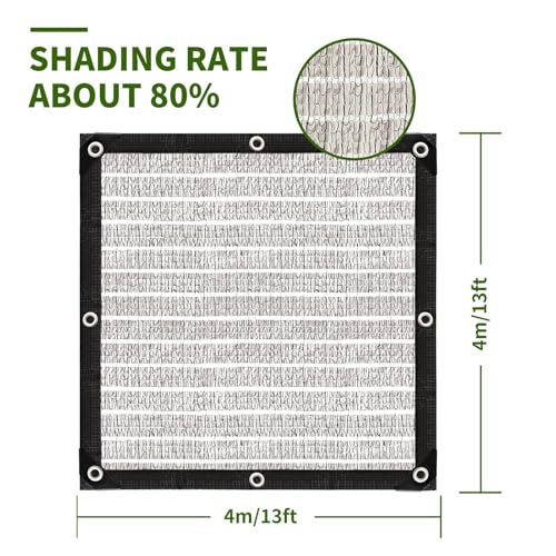 Shade Cloth-Thickened and Encrypted 80% Aluminum Shade Cloth for Greenhouse Balcony Garden,Outdoor Pergola,Lawn,Cars.Easy Hanging with Edges and Holes,Silver Heat Reflective Tarp - size: 12ft×12ft