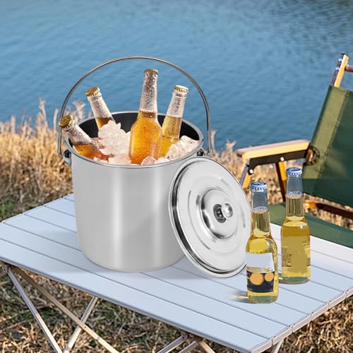 Stainless Steel Bucket, 12L Stainless Steel Food Bucket Stainless Steel Handle Pail Bucket Milk Bucket with Lid for Commercial Home Use (12L) - size: 12L