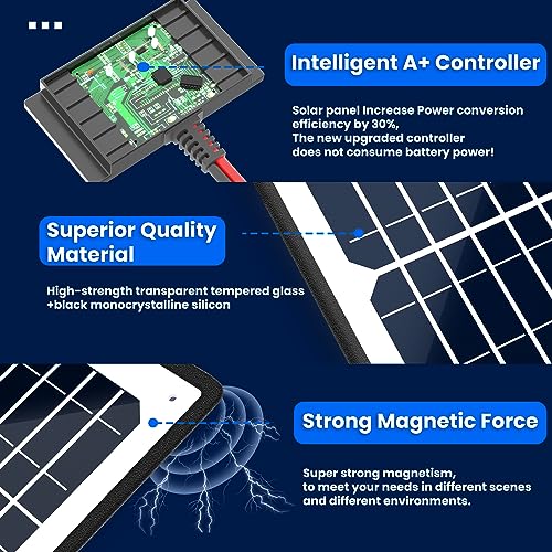 POWOXI 20W Magneti Solar Battery Charger 12V Trickle Charger Maintainer | Strong Magnetic Mount | Easy Installation | Battery Protection System | Waterproof Design | Durable Tempered Glass Panel - size: Magnetic-20W