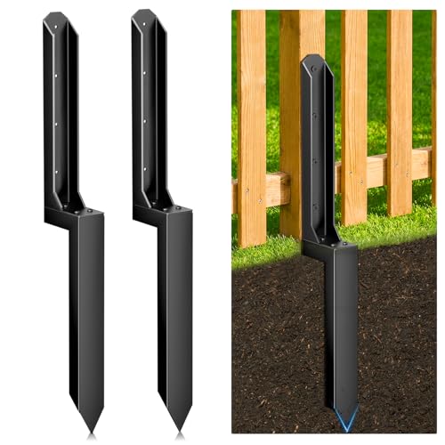 2 Pack Fence Post Repair Kit, Heavy Duty Steel Ground Spike Anchor for Fixing Leaning or Broken 4x4 & 6x6 Wood Posts, No Dig Drive-in Support for Yard, Garden & Fence - size: 2 Pack