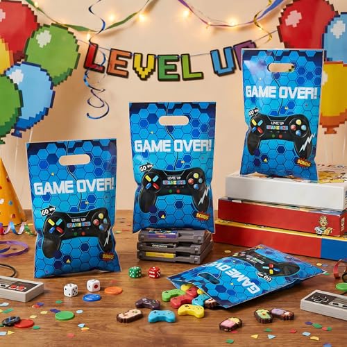 Resurhang 50 Pcs Video Games Party Favor Bags Bulk 6.5 x 9.8 Inch Plastic Gamer Goodie Treat Gift Bags Funny Candy Cookie Totes for Game on Birthday Party Decorations Supplies Wrap - style: Video Game