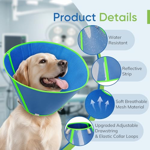Soft Dog Cone Collar to Stop Licking After Surgery, Mesh Breathable Pet Recovery Collar for Large Medium Dogs, Elizabethan Cone Alternative(XL) - color: Blue, size: XL