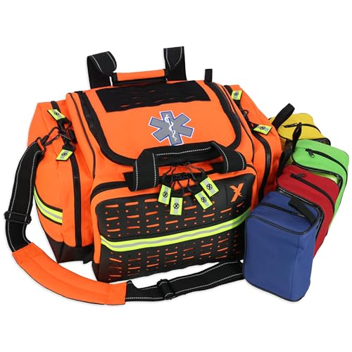 Lightning X Stocked X-Large Modular EMT Medic Trauma Bag w/Emergency Medical Fill Kit Supplies - Orange - color: Orange
