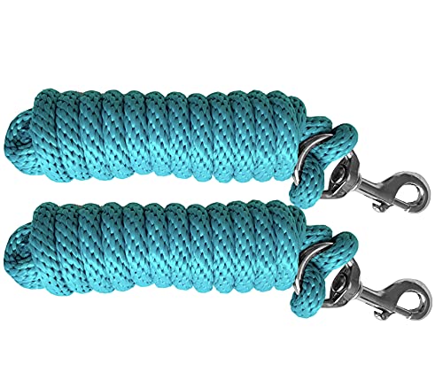 Majestic Ally Pack of 2 Solid Poly Lead Rope for Horses & Livestock – 10 Foot long and 5/8 inch Thick - Replaceable Heavy-Duty Bolt Snap – Handmade – Soft, Broken in Feel (Turquoise) - color: Turquoise