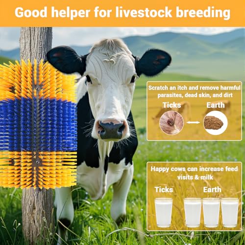 2PCS Livestock Scratching Brush,Extra Large Size Livestock Scratching Brush, Massage Grooming Kit for Cattle, Sheep, Pig, Animal Back Scratching & Itch Relief, Blue-Yellow - color: Blue-Yellow