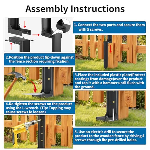 Fence Post Repair Kit, H-Shaped Anchor Spike for Tilted Wood Post | 8mm Double-Layer, Heavy Duty Steel, for 4x4 Wood Posts, Rust-Proof Coating, Fix Broken/Leaning Fence Posts, DIY Yard Repair
