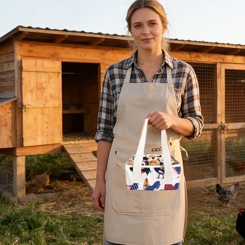 Eggs Collecting Basket, Durable Canvas Egg Basket with Plastic Board, 9-Pouch Chicken Egg Holder Bag for Gathering Fresh Eggs, Egg Gathering Basket and Multipurpose Chicken Holder Bag (American flag)