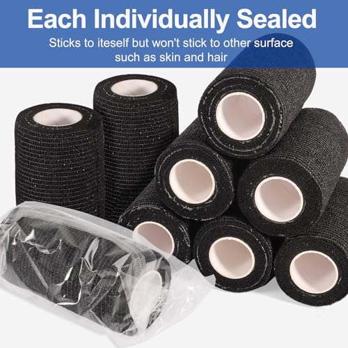 24 Rolls Self Adhesive Bandage Wrap, 4 Inch x 5 Yards Black Athletic Tape Grip Tape, Flexible Non Woven Cohesive Bandage Wrap - color: Black, size: 4 Inch