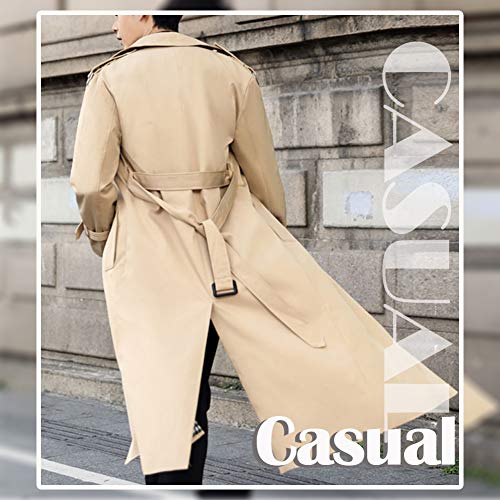 Pantete Men's Double Breasted Trench Coat Oversized Casual Windbreaker Lapel Long Jacket Overcoat - color: Khaki, size: Medium