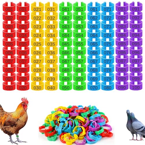 Chicken Leg Bands with 5 Colors Numbered Chicken Rings Identification Band Chick Tags for Legs Poultry Foot Rings for Poultry Identification,Leg Bands for Chickens,100 Pcs 16mm