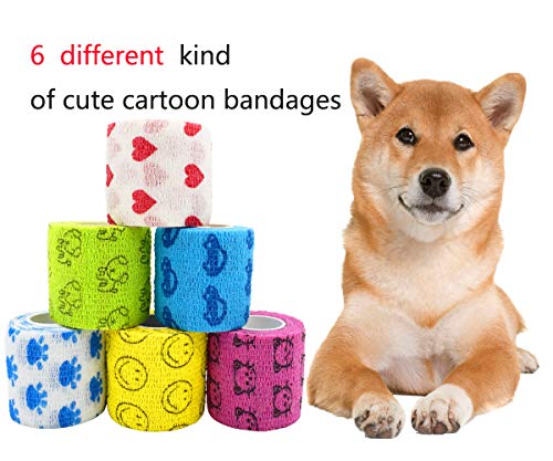 Stmandy Vet Tape wrap, wrap Bandage 2 inch 6 Rolls,Adhesive wrap Bandage for The Person or The Pets (cat,Dogs,Horse and Other Animal) who was injure or Have Wounds (Cartoon 6pcs) - size: 2 Inch (Pack of 6)