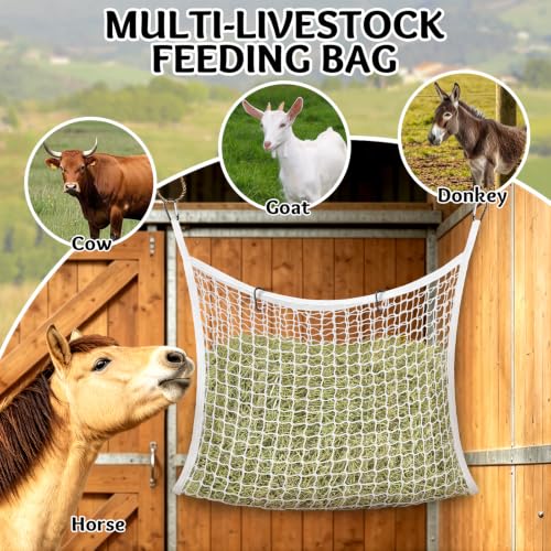YedsIntu 3 Pcs Hay Bags for Horses, Slow Feed Hay Nets for Horses Goat Sheep, Large Capacity Hay Feeder for Stall, Trailer, Pasture (White) - size: 3PCS-White