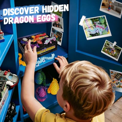 Impossmaker 6pcs 3D Printed Dragon Eggs | Cool Articulated Crystal Dragon Toys for Boys Kids Teen, Surprise Dinosaur Eggs for Party Favors, Fun Goodie Bag Stuffers - style: 6P-S1