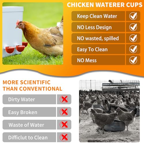 Chicken Water Cups 12 Pack, Automatic Filling Waterer Feeder Bowl, Gravity Poultry Watering System, Chicken Water Dispenser, Chicken Coop Accessories for Hens, Duck, Goose, Turkey (Red) - color: Red 12 cups