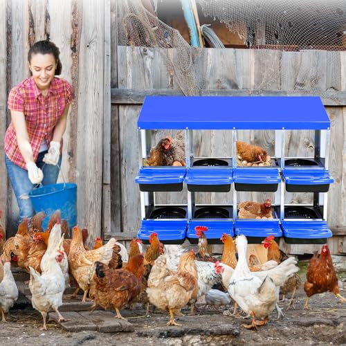 Chicken Nesting Box, Nesting Boxes for Chickens, 8 Compartments Chicken Laying Boxes with Lid Cover, Roll Away Nesting Box for Chickens Laying Egg to Protect Eggs, Blue