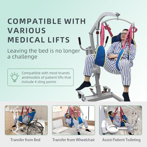 Full Body Patient Lift Sling Size S, Toileting Transfer Slings, Head and Back Support, Split Legs with Commode Opening, 5 Handles, 6 Straps, Lifting Sling Compatible with Various of Lifts - size: S