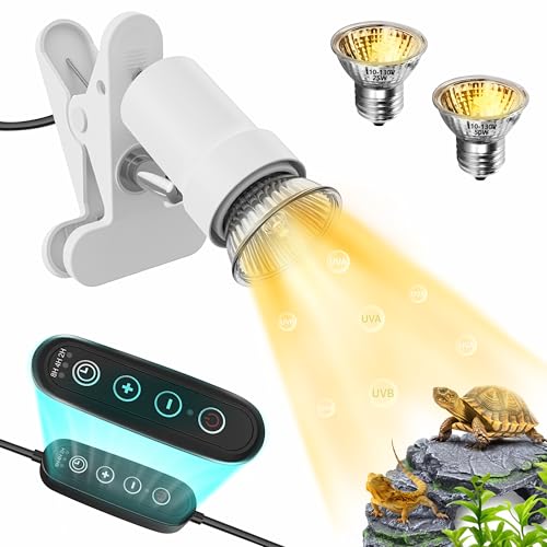 GOZILLA Reptile Heat Lamp, Turtle Lamp with 360°Rotatable Timing & Dimming Cycle Timer, 25W+50W UVA/UVB Reptile Light Bulbs for Reptile and Amphibian Tanks, Terrariums and Cages.(White) - color: Timer Dimmer-White