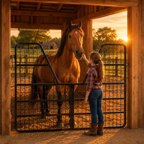 52"x42" Heavy Duty Reinforced Frame Horse Stall Gate, Alloy Steel Horse Gate with Heavy Duty Stall Guard, Galvanized Rustproof Chew Proof, Reinforced Frame Plus Heavy Hinges, Two Way Opening - size: 52 in × 42 in × 0.8 in