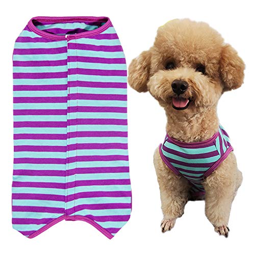 Dog’s Recovery Suit Post Surgery Shirt for Puppy, Wound Protective Clothes for Little Animals(Purple Blue Stripe-XXS) - color: purple blue stripe, size: XX-Small