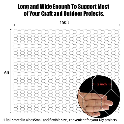 Chicken Wire Fencing, 6ft x 150ft Hexagonal Galvanized Chicken Wire Mesh Fence 2 Inch Mesh Fence Poultry Netting Animal Barrier for Craft Projects Gardening Chicken Coop Rabbit Pet - size: 6ft x 150ft