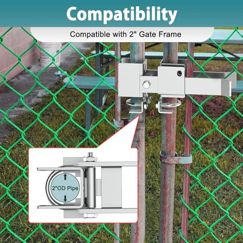 Chain Link Fence Double Gate Latch for 2" Gate Frame Residential Strong Arm Chain Link Fence Gate Latch Double Gate Latches for Metal Gates Swing Gates - color: Silver for 2" Gate Frame