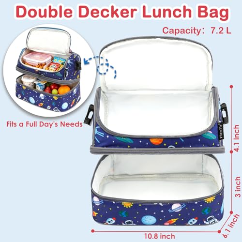 FlowFly Kids Double Decker Cooler Insulated Lunch Bag Large Tote for Boys, Girls, Men, Women, With Adjustable Strap, Astronaut - color: Astronaut