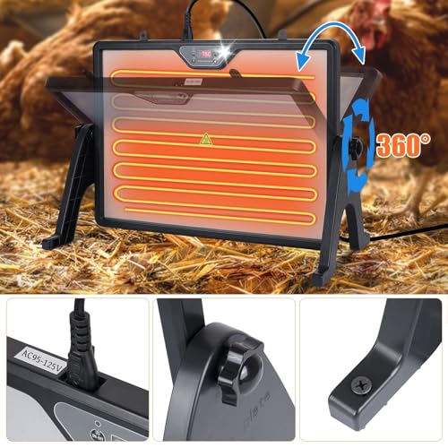 Chicken Coop Heater Radiant Chicken Heater for Inside Coop 180W with Remote Control Timing Function, Adjustable Temp, Light, Perfect Chicken Coop Accessories Kitten Puppy Pets for Winter(Fahrenheit) - size: 23.6"L x 17.7"W x 13.0"H