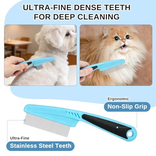 Pet Grooming Combo and Flea Comb, Flea and Tick Combs for Dogs and Cats, Deshedding Brush with Metal Comb for Detangling and Dematting Long, Matted Fur on Cats and Dogs(2pcs)
