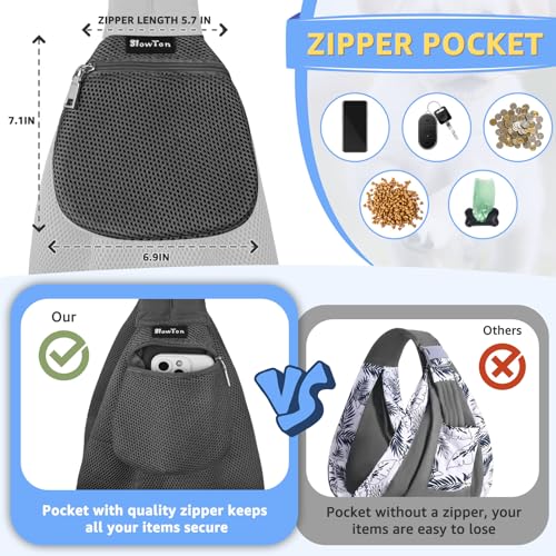 SlowTon Dog Carrier Sling - Thick Padded Shoulder Strap Adjustable, DGY S | Dog Carriers for Small Dogs, Puppy Carrier Purse for Pet Cat with Front Zipper Pocket Safety Belt Machine Washable - color: B-Dark Grey Breathable Fabric