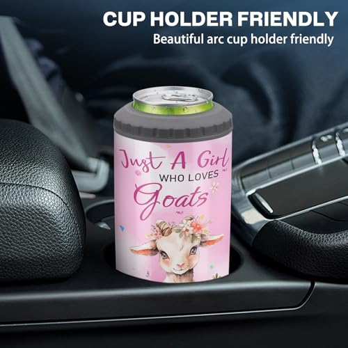 Just a Girl Who Loves Goats 4-in-1 Can Cooler Insulated Tumbler Floral 12 oz Slim Cans Bottles Holder Tumblers Travel Water Bottle Farmhouse Style Gift for Farm Girls Lovers